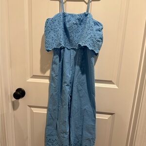Zara Size 10 Girls Blue Eyelet Strap Jumpsuit